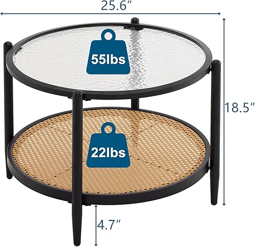 Miniatura 154 de VINGLI Mesa de centro de cristal, mesa de centro redonda de 30 pulgadas, mesas de centro negras para sala de estar, mesa auxiliar de vidrio Negro