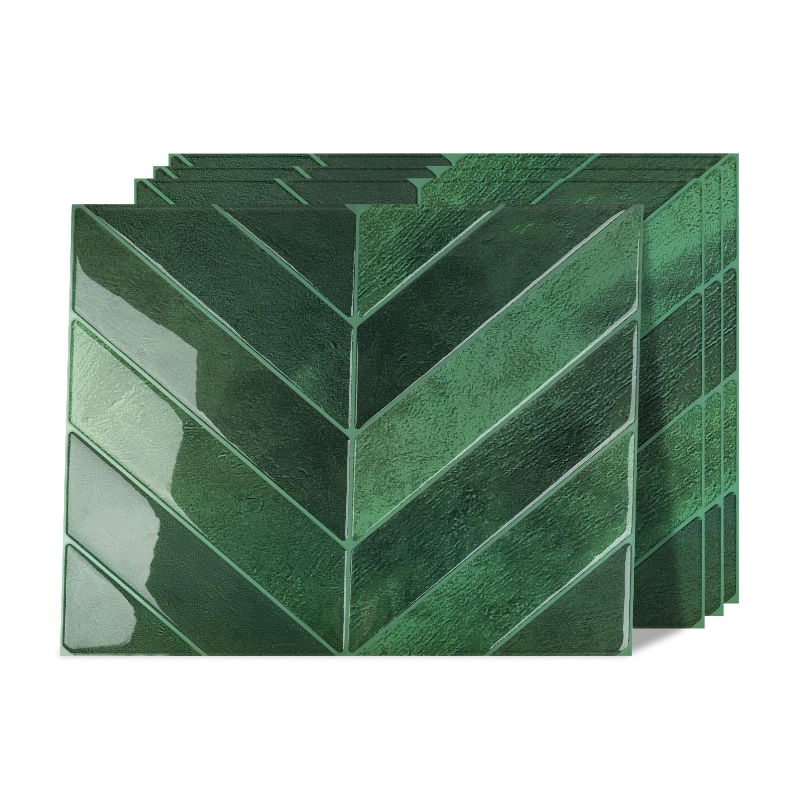 Hode Green Stick on Tiles, Herringbone Peel and Stick Wall Tiles for Kitchen Bathroom, Waterproof Splashback Tile Stickers 4 Pieces (23cmx29cm)