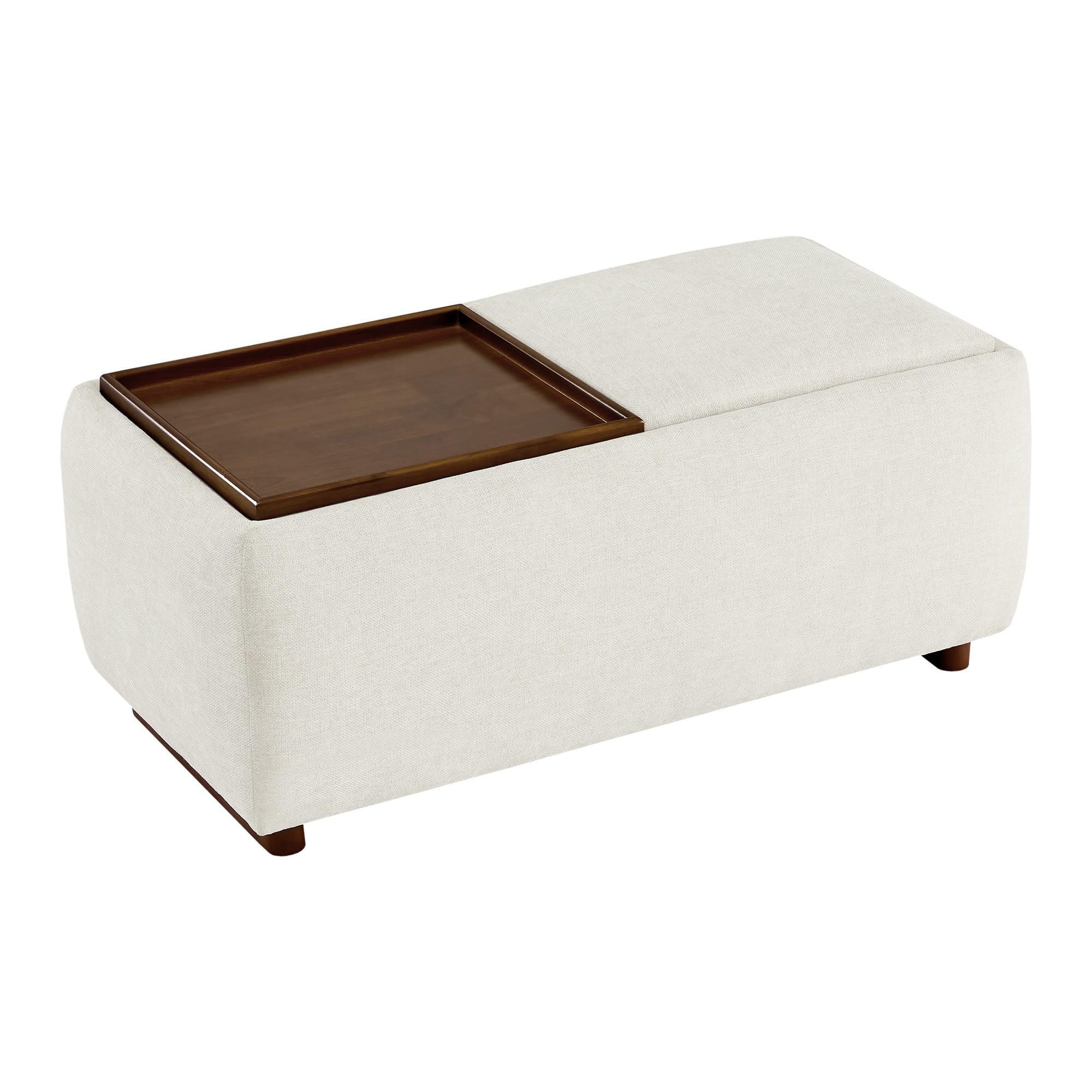 CHITA Storage Ottoman with Tray Lids, Linen Fabric Bench