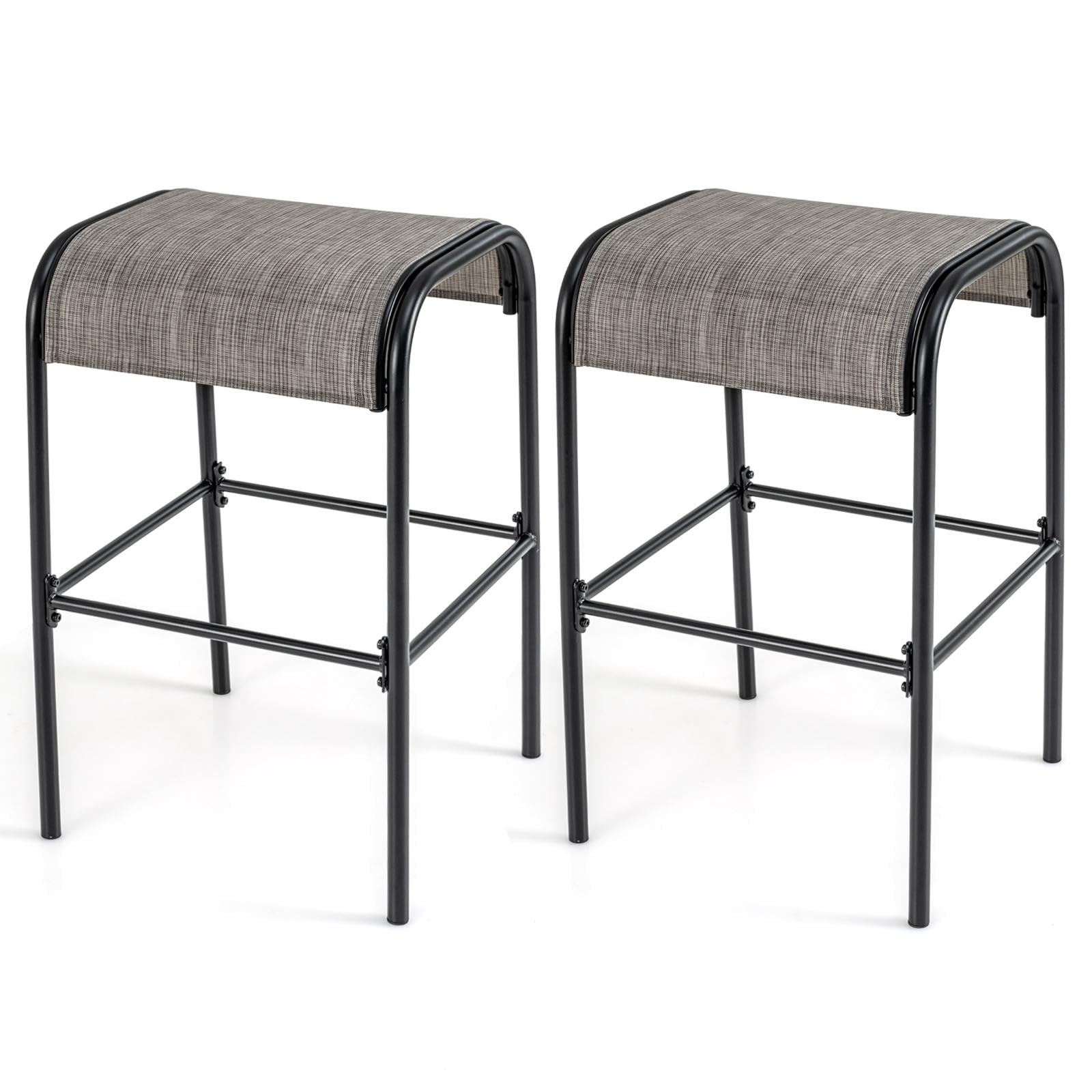 TANGZON Garden Bar Stools Set of 2, 76cm Tall Outdoor Bar Chairs with Curved Seat & Footrest, All Weather Texteline Backless Counter Stools for Garden Patio Poolside Backyard Balcony Lawn
