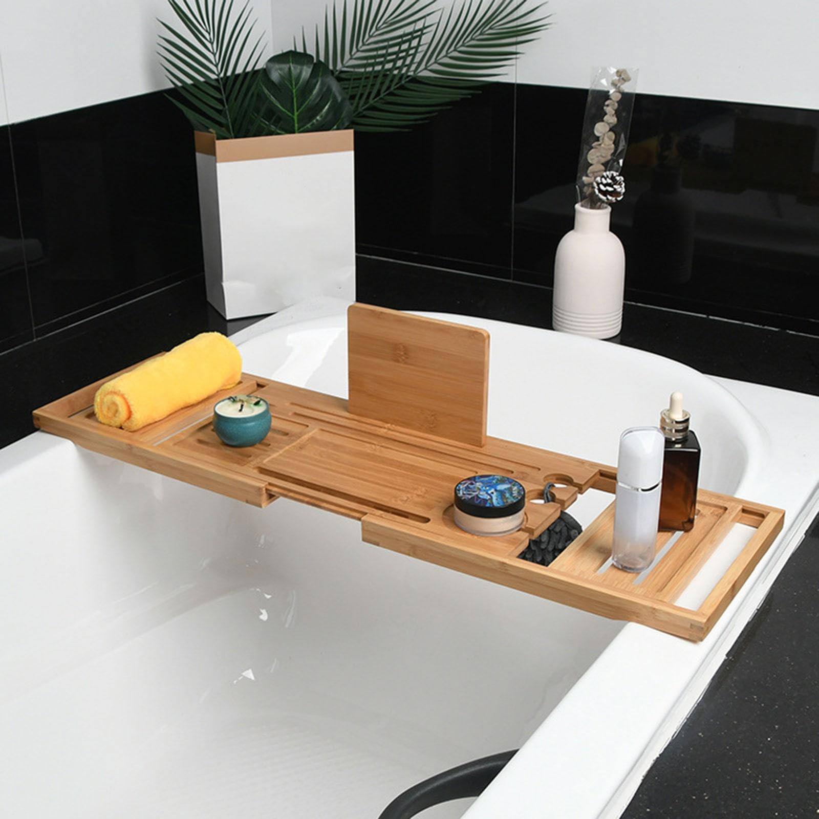 Bandeja De Bañera De Bambú Ajustable | bambú natural, antideslizante, ajustable, soporte para vaso