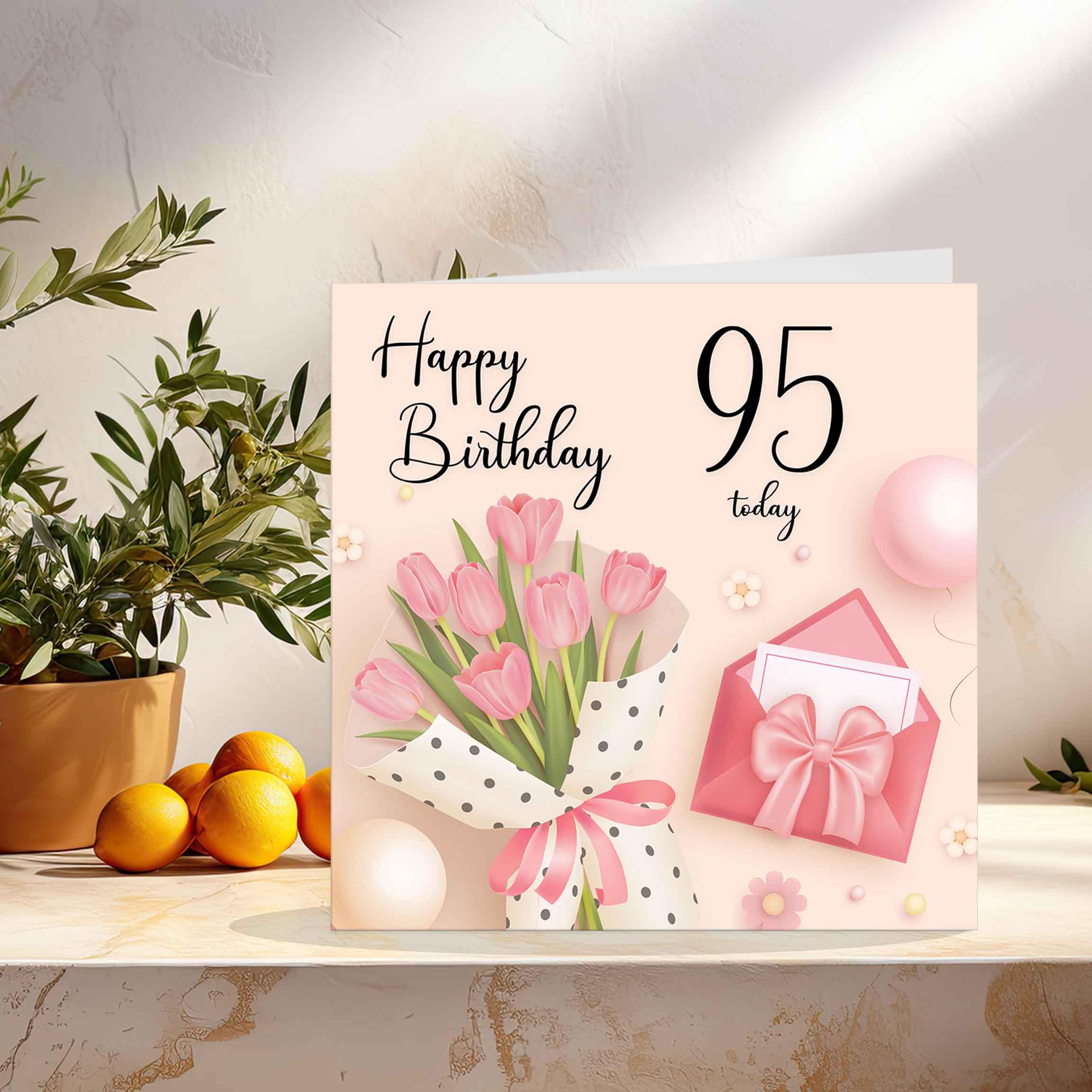 Old English Co. Geburtstagskarte Zum 95. Geburtstag Für Frauen – Rosa Kuchen Mit Glitzer & Schmetterlinge – Meilenstein-Karte Für Oma, Schwester Oder Nichte