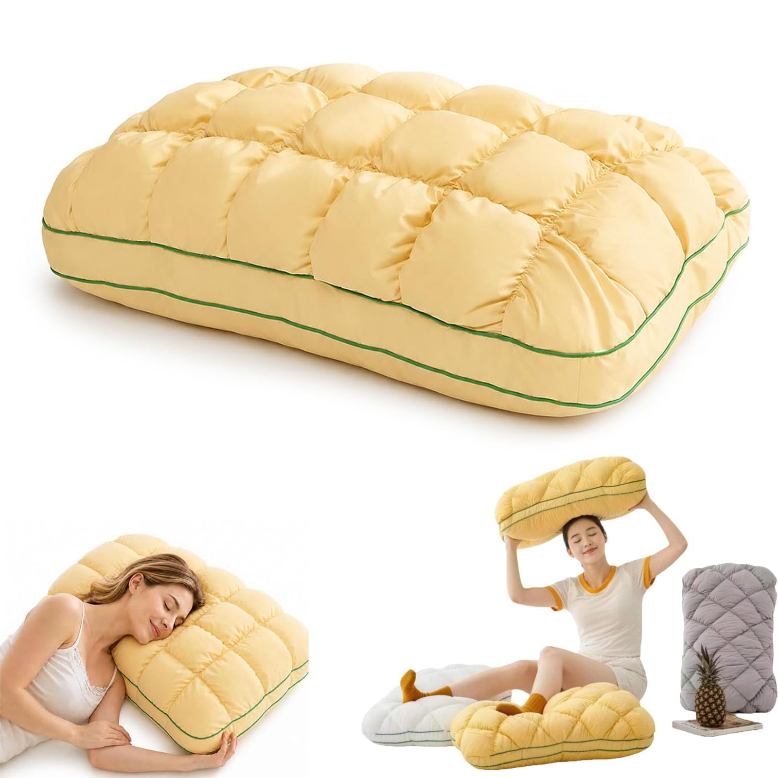 Cooling Marshmallow Pillow for Adults,Mellow Sleep Puff Cooling Pillows,Quilted & High Elastic Mellow Ploof Pillow for Bedroom, Back & Side Sleepers (yellow)