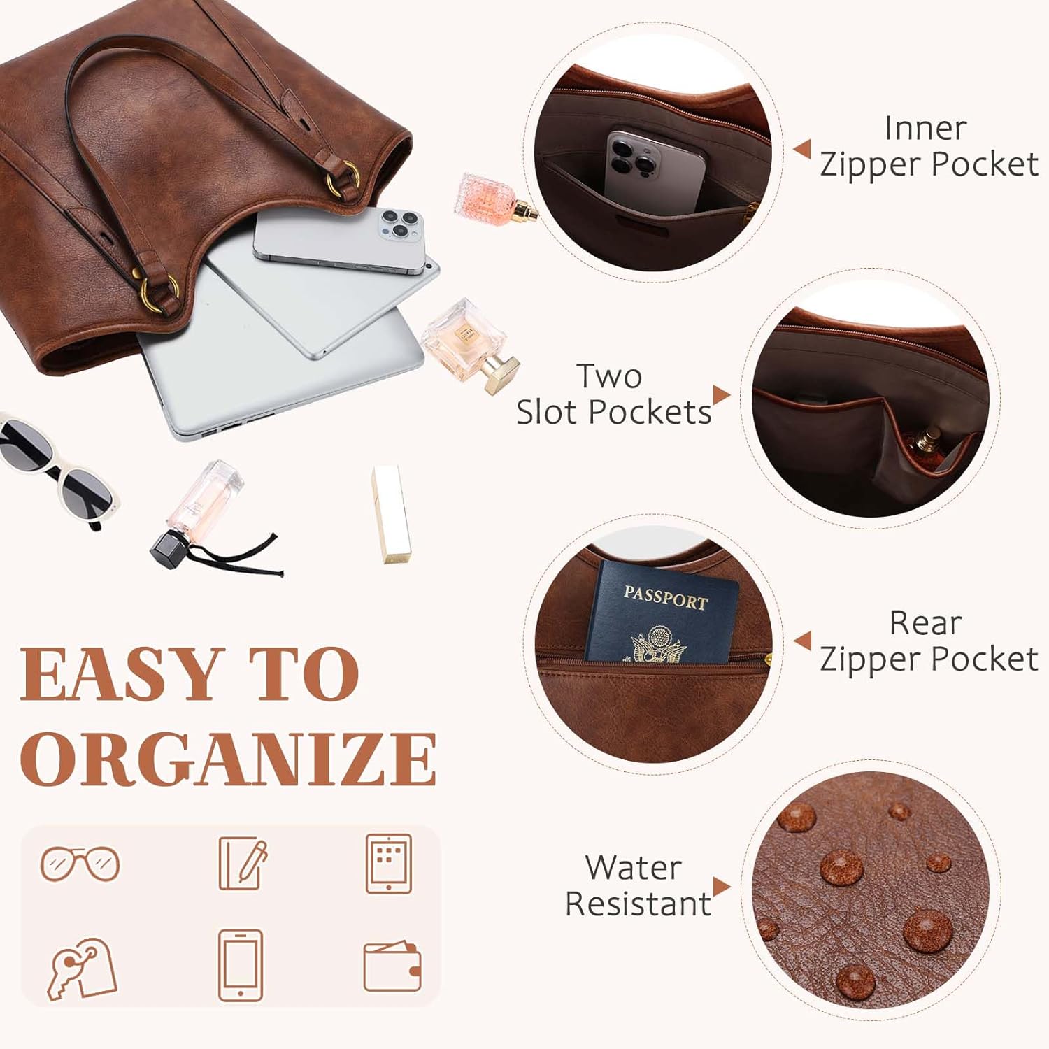 VASCHY Tote Bag Purse for Women, Fashion Large Vegan Leather Top Handle Satchel Shoulder Bag Handbag with Zipper for Work | Purse, Fashion, Large, Vegan Leather, Top Handle, with Zipper, for Work