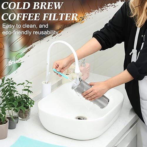 Miniatura 5 de Acellegic Filtro de café frío con cepillo para 64 onzas2 cuartos de galón de boca ancha, infusor de tarro Mason de acero inoxidable 304, filtro de