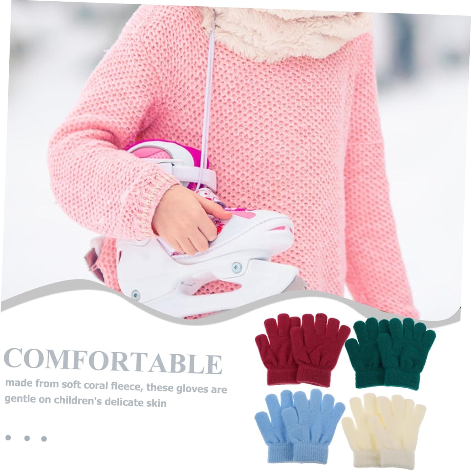 4pairs Boys Girls Boys and Girls Winter Gloves Knitted Stretchy Insulated Mitten for
