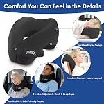 Travel Pillow Memory Foam Neck Pillow for Airplanes | Adjustable Neck Support | Eye Mask, Earplugs & Storage Box | Flights, Road Trips, Car, Train & Home Use