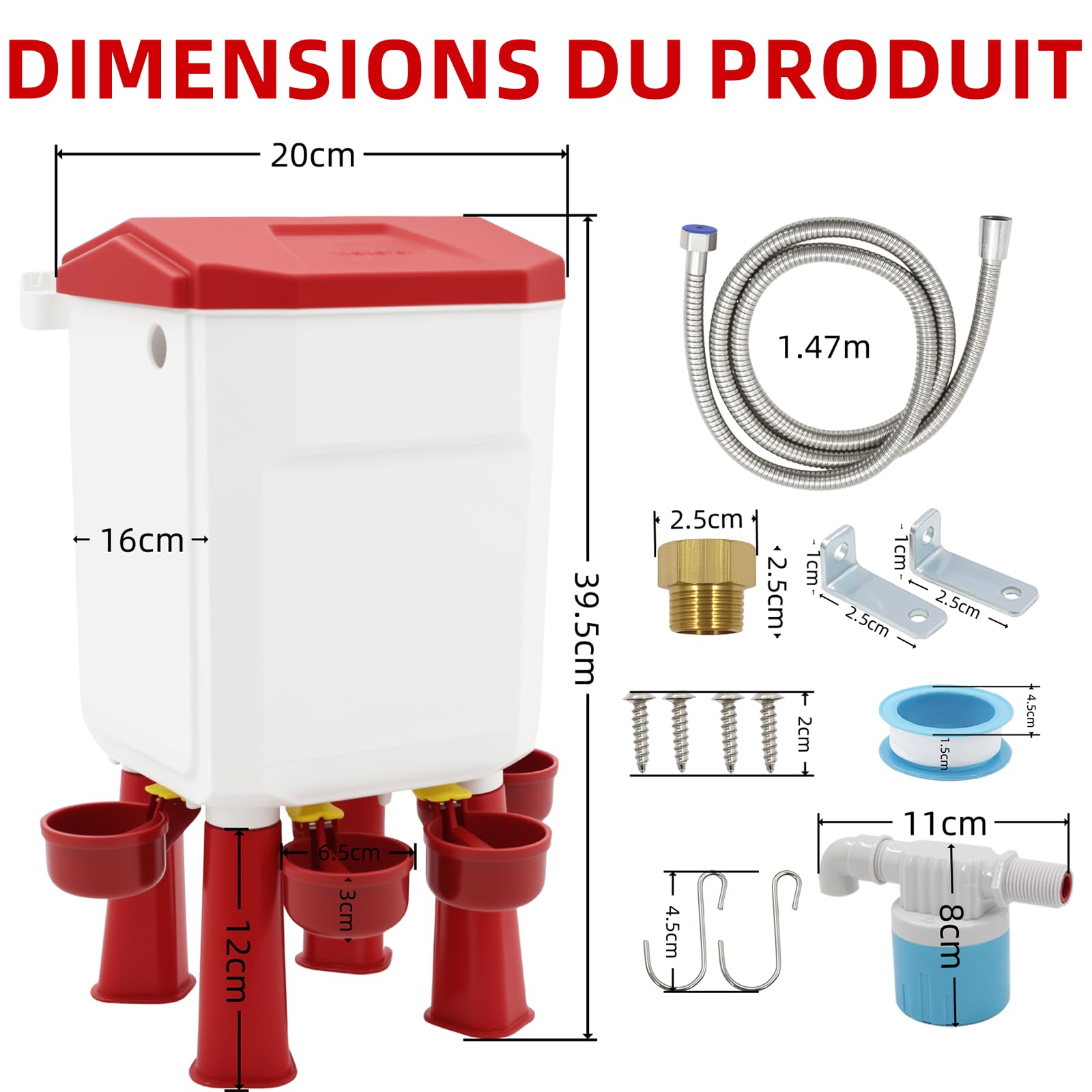 Abreuvoir Auto 7L pour volailles, posé/Suspendu, Accessoires Inclus
