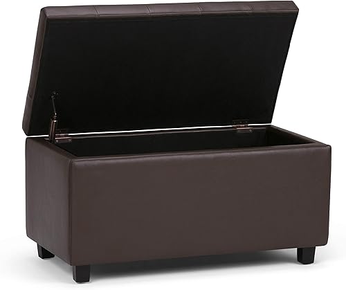 Miniatura 5 de SIMPLIHOME Cosmopolitan - Otomana rectangular de almacenamiento de 34 pulgadas de ancho en piel sintética vegana marrón chocolate, montada, para