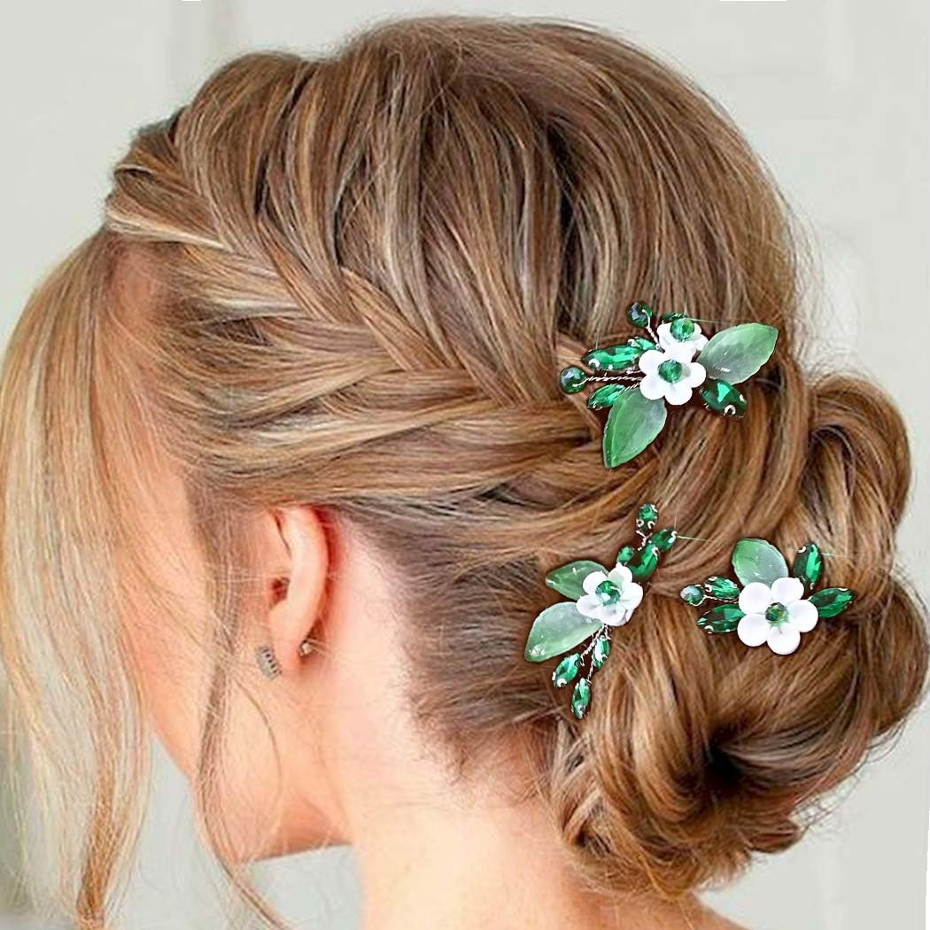 Asooll Bridal Wedding Rhinestone Hair Pins Emerald Green Hair Pieces Sparkly Crystal Hair Accessories for Women - Image 5