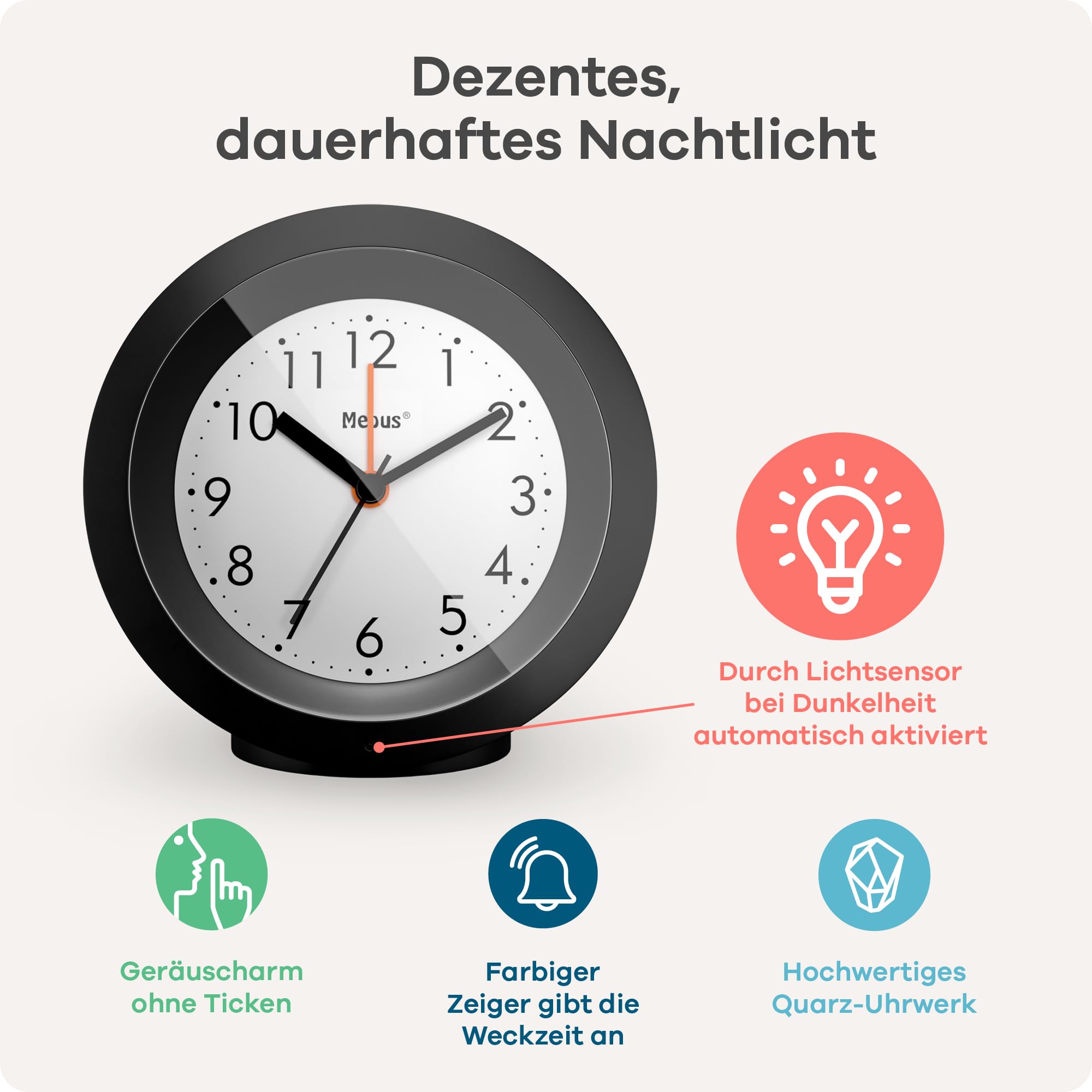 Quarz Wecker Mit Nachtlicht - Lautloser Wecker Mit LCD Display In Lila