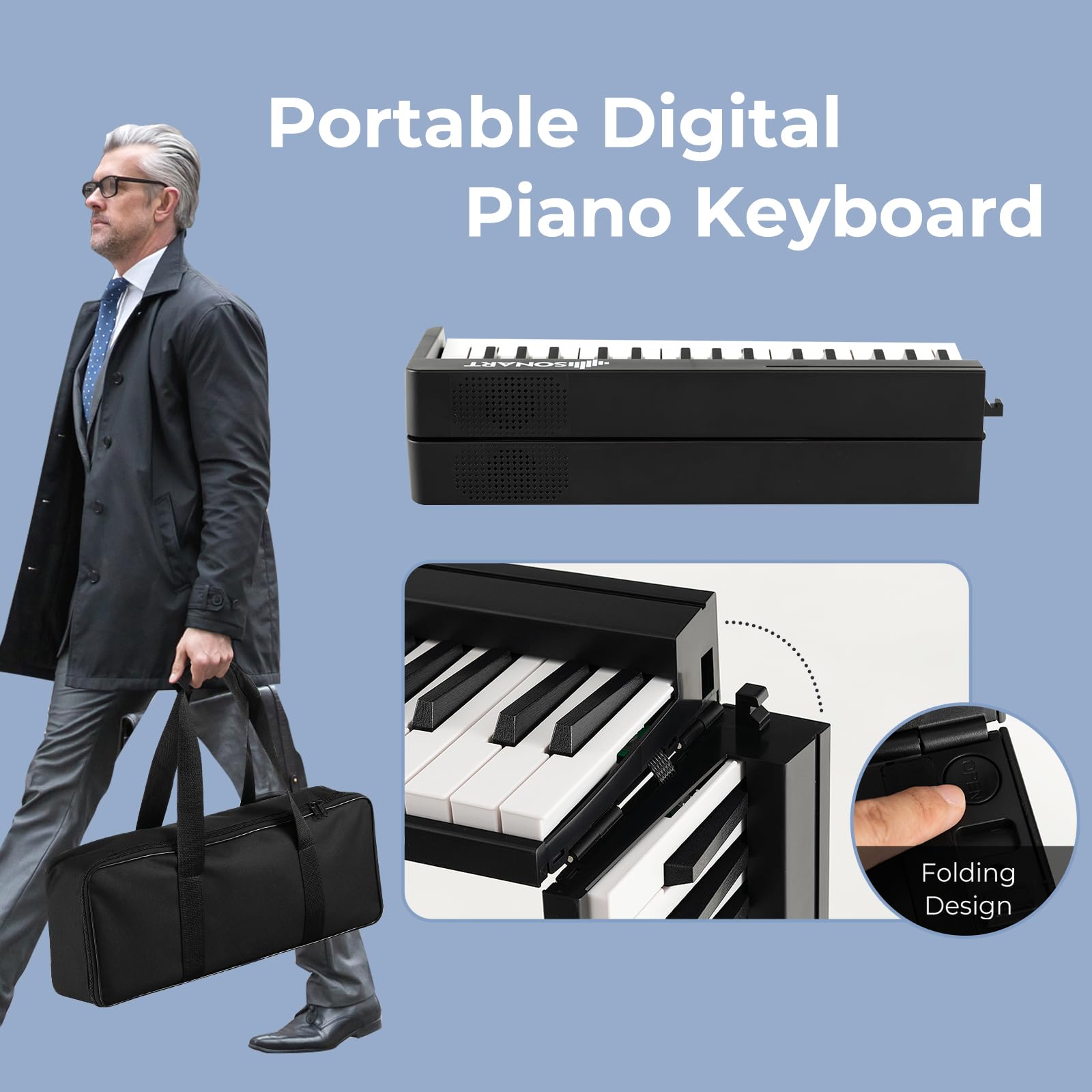 KOMFOTTEU Pianoforte Digitale 61 Tasti Pieghevole con Display LED & Bluetooth, Tastiera Elettronica Multifunzionale per Principianti, Pianola Facile da Trasportare con Borsa per Pianoforte