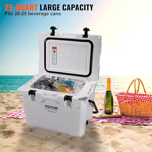 Miniatura 4 de VEVOR Enfriador duro portátil aislado y rotomoldeado, 25334565 cuartos de galón, enfriador de retención de hielo con mango resistente, lonchera para
