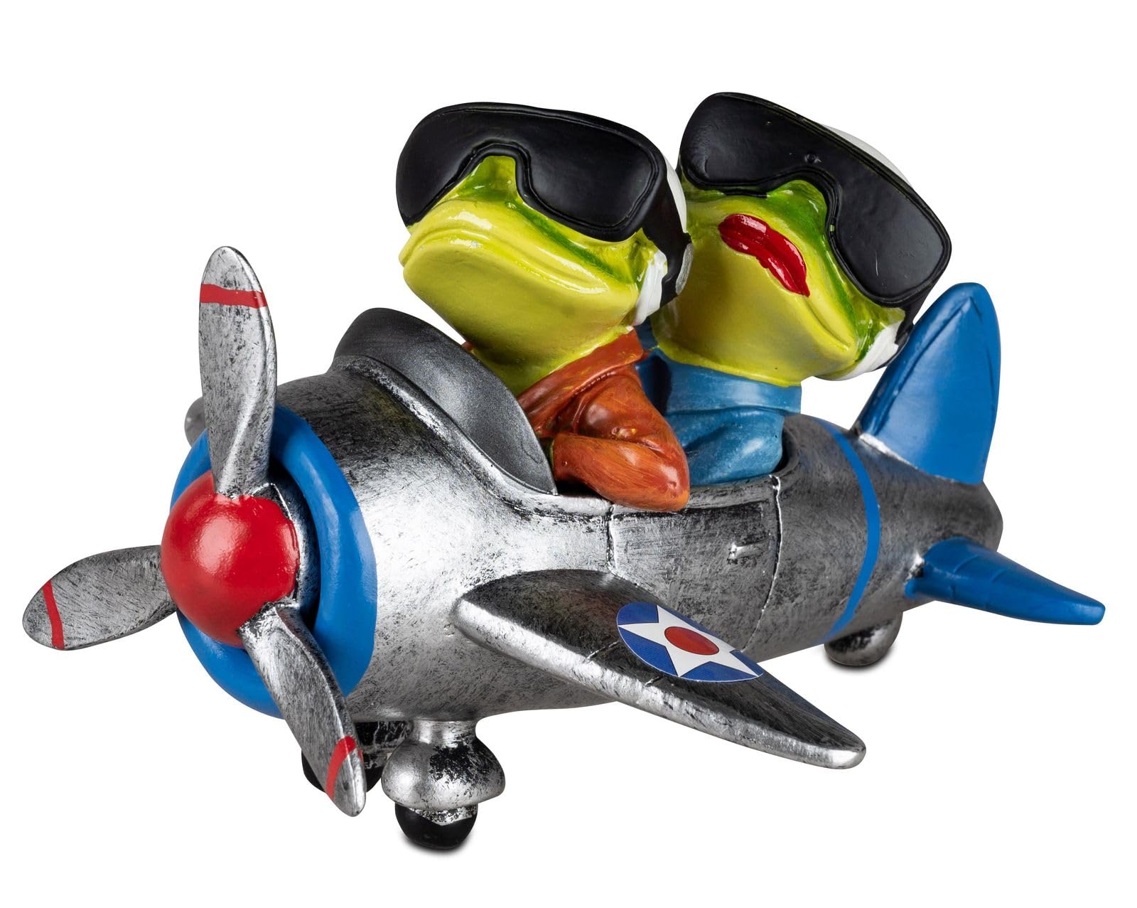 formano Frog couple on the plane decorative figure, hand-painted polyresin figure, 14 x 14 cm, humorous living room decoration with travel motif for shelf or sideboard, Froschhausen series