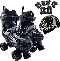 Patins Infantil 4 Rodas, Patins Quad, Patins Infantil Menina, Ajustável em 4 Tamanhos, com Bolsa e Kit Proteção