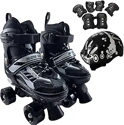 Patins Infantil 4 Rodas, Patins Quad, Patins Infantil Menina, Ajustável em 4 Tamanhos, com Bolsa e Kit Proteção