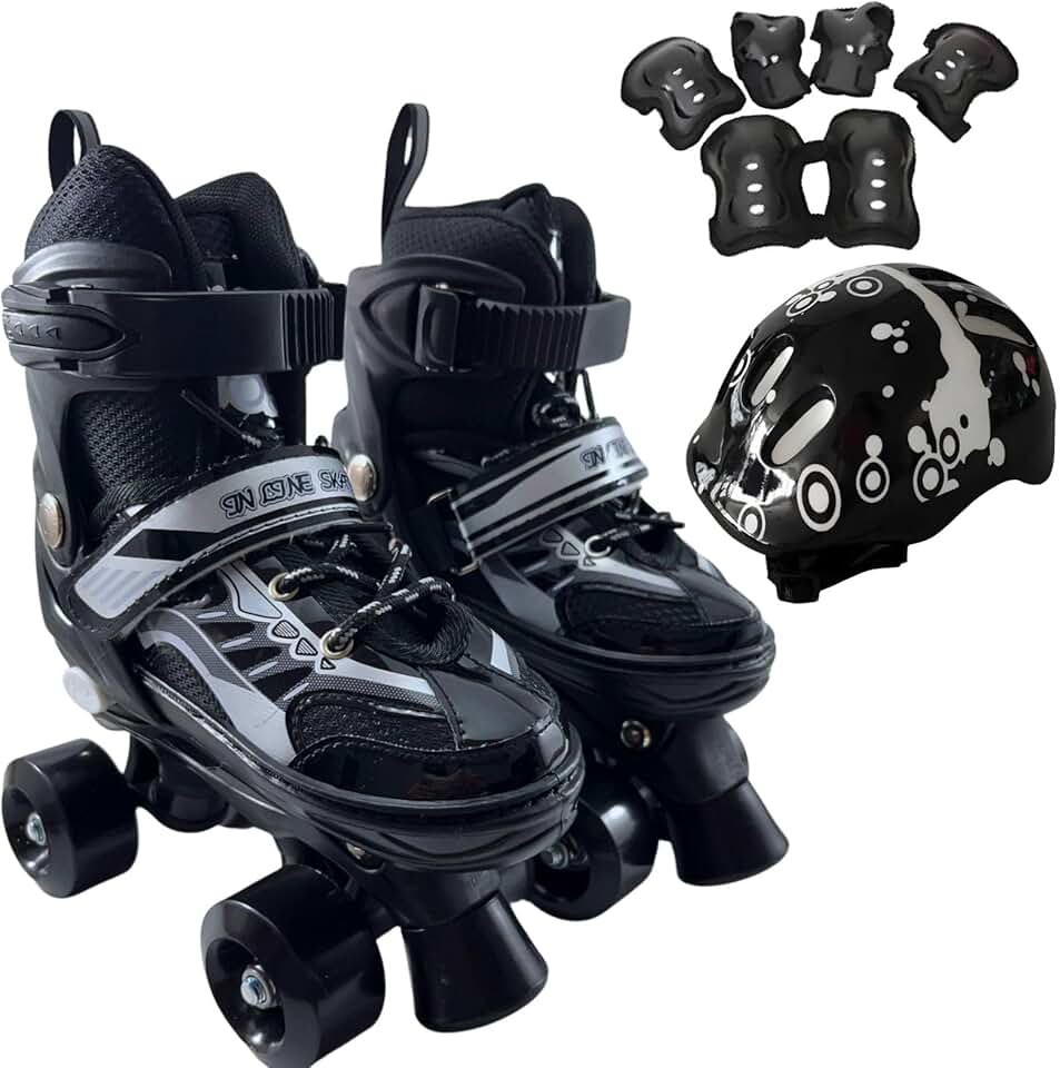 Patins Infantil 4 Rodas, Patins Quad, Patins Infantil Menina, Ajustável em 4 Tamanhos, com Bolsa e Kit Proteção