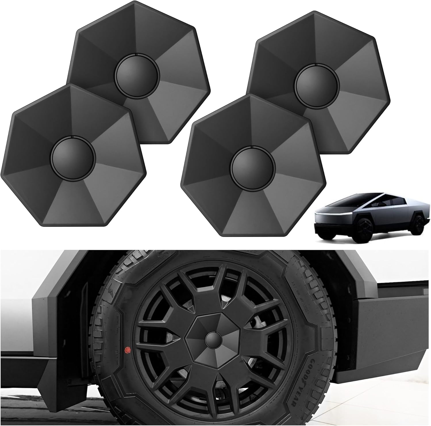 HSB Wheel Center Caps Compatible for Tesla Cybertruck 2024 Wheels Hub Caps Center Cover Accessories 4 PCS (Black)