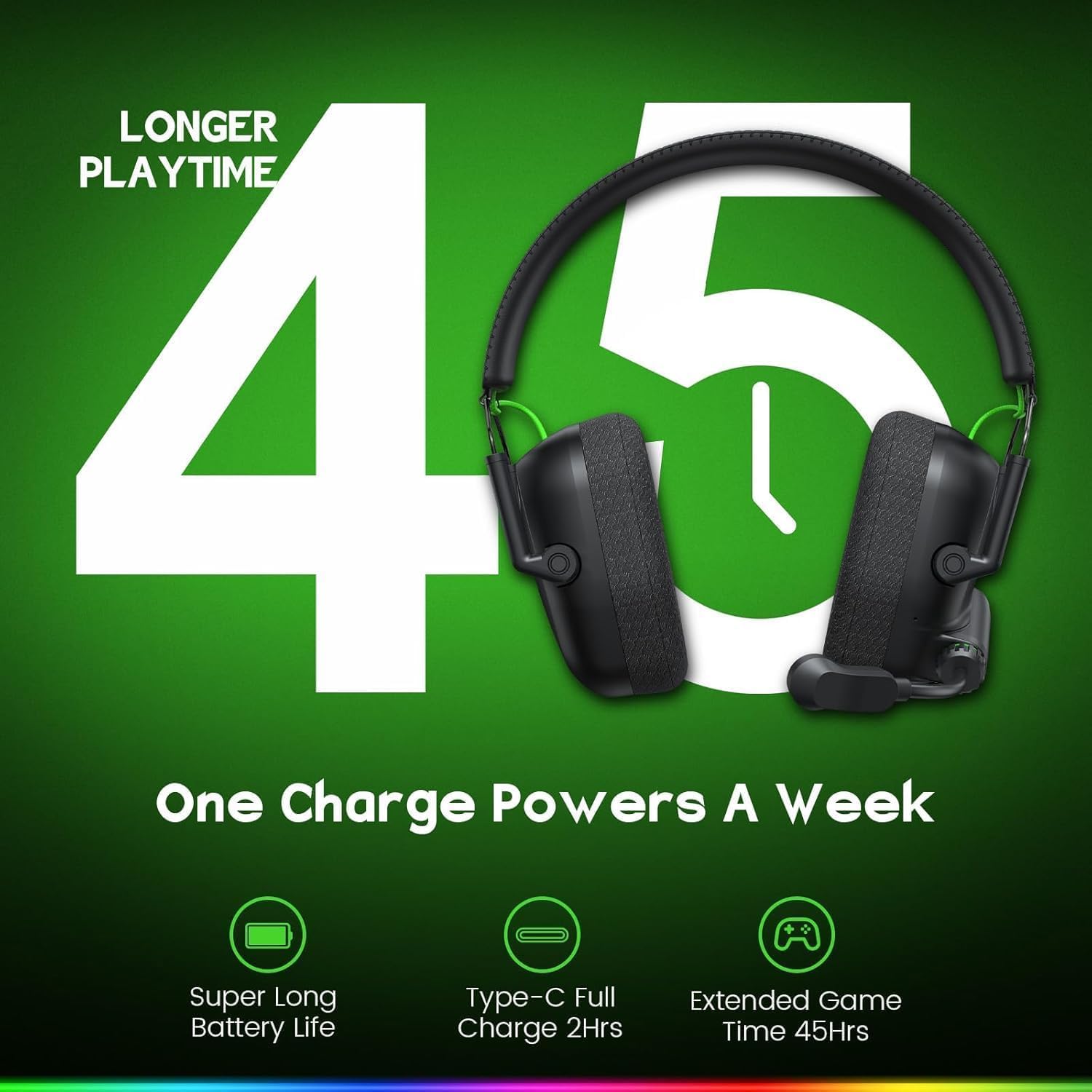 WESEARY WG4 Cascos Gaming Inalambricos, Auriculares Gaming de 2.4G para PS5, PS4, PC, Switch, Mobile, Sonido Estéreo Auriculares con Microfono, Duración 45Hr+