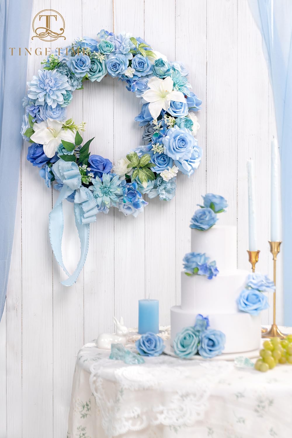 TINGE TIME Artificial Flowers Flower Combo for DIY Wedding Bouquets Table Centerpieces Arrangements Party Baby Shower Home Decorations (ProvenceBlue) - Image 6