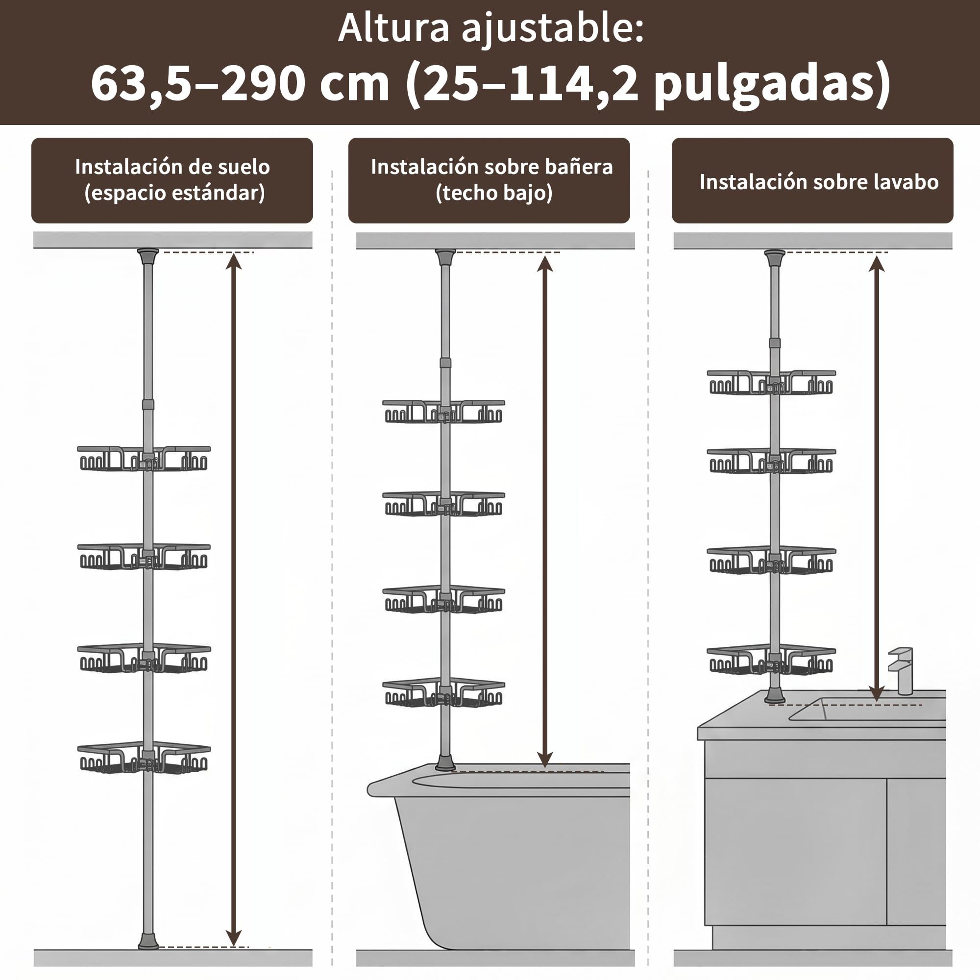 KEGII Estanteria Ducha Telescopica - Estantería Ducha sin Taladro Acero Inoxidable Estante de Ducha Esquinero Acero Inoxidable Estanteria para Ducha, Negro