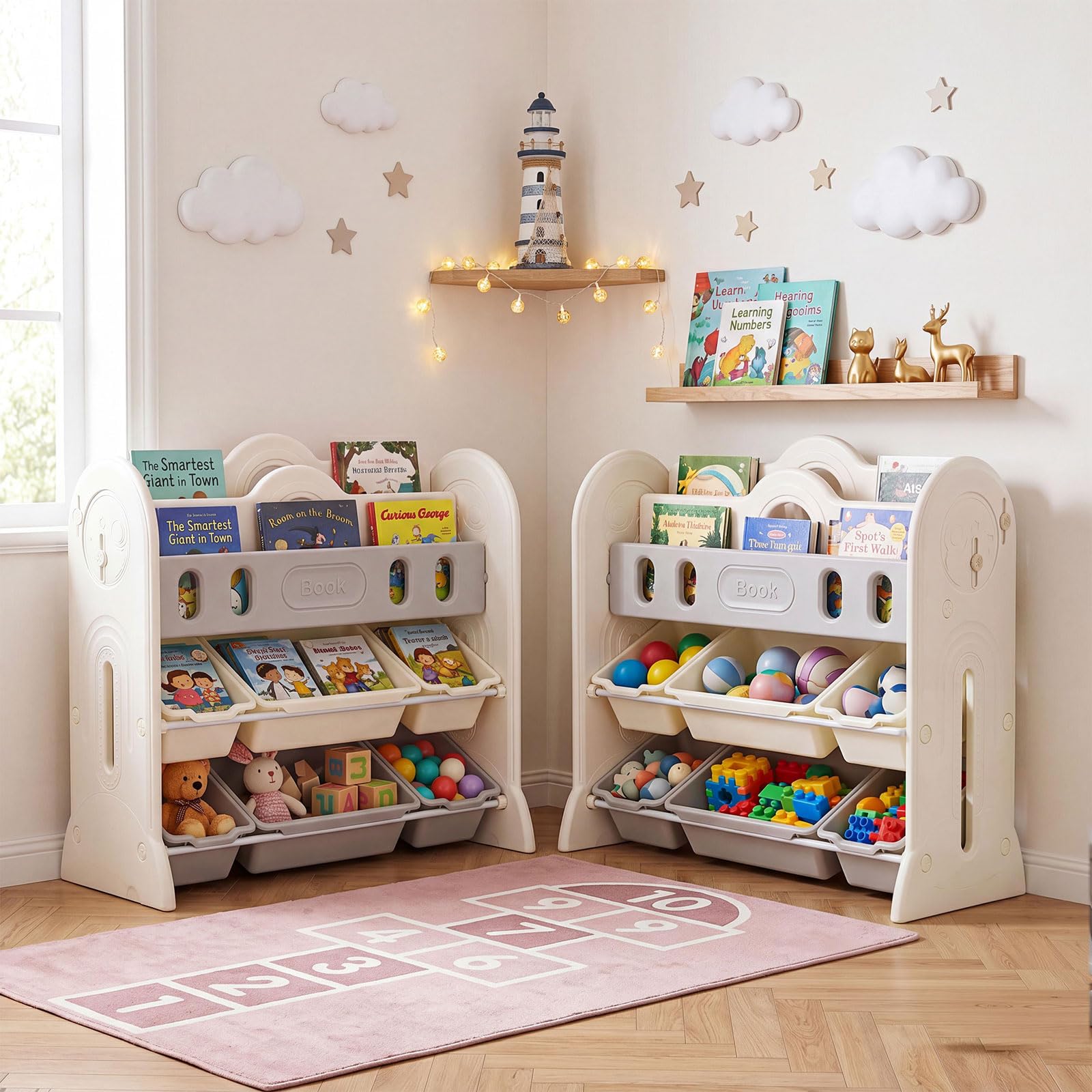 COSTWAY 4-poziomowy regał na zabawki dla dzieci, regał na książki Montessori