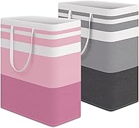 Vista 12 de HomeHacks Paquete de 2 cestas grandes para la lavandería, impermeables, independientes, cestas de ropa plegables con asas reforzadas en lavandería