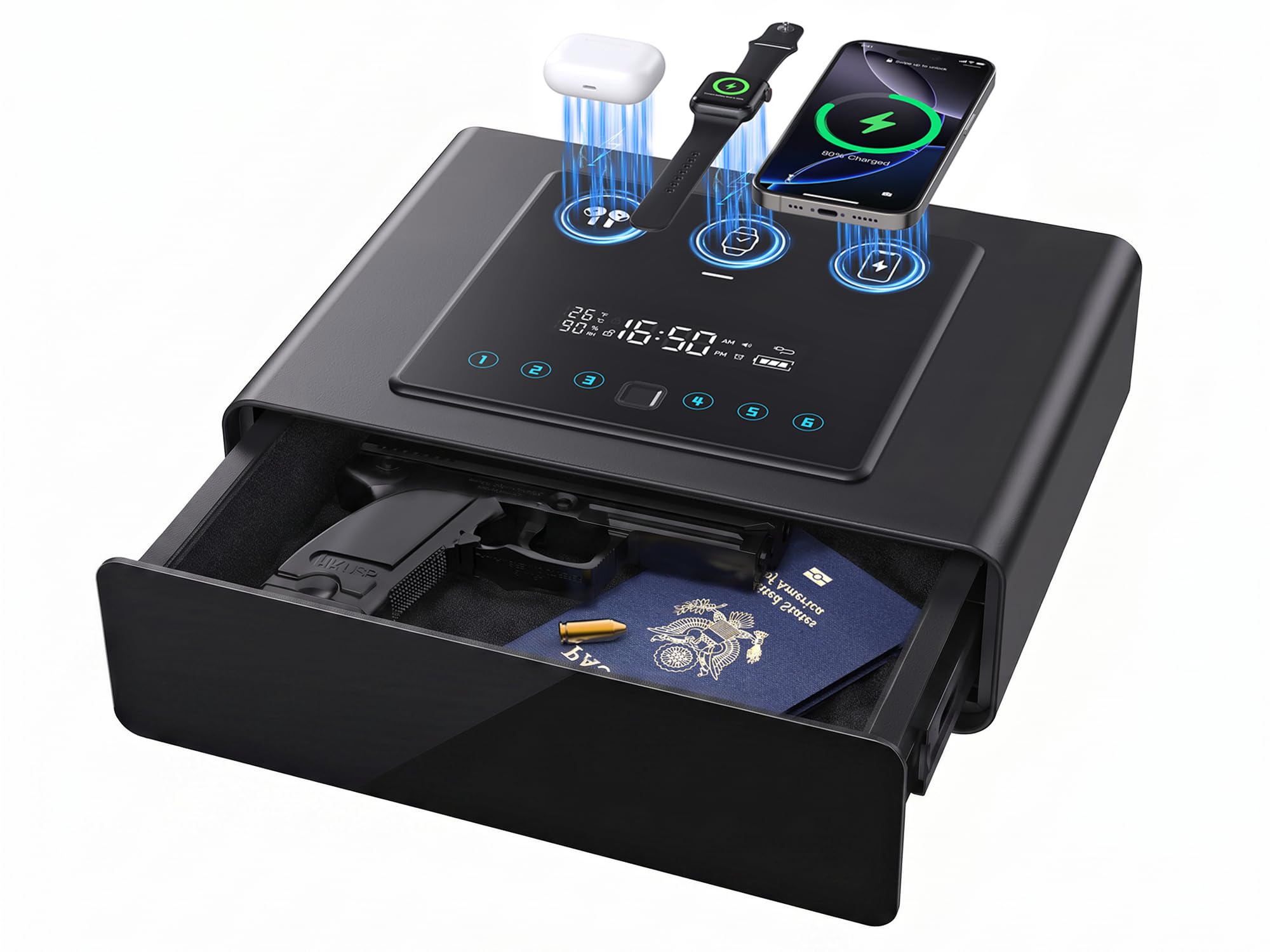 Yoqimi Smart Biometric Gun Safe with 3-in-1 Phone & Watch Wireless