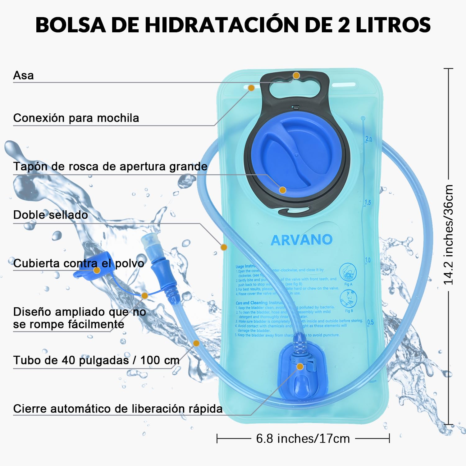 Bolsa de Hidratación, Bolsa de Agua 2L sin BPA para Mochila Vejiga de Hidratación para Correr Ciclismo Esquí Senderismo