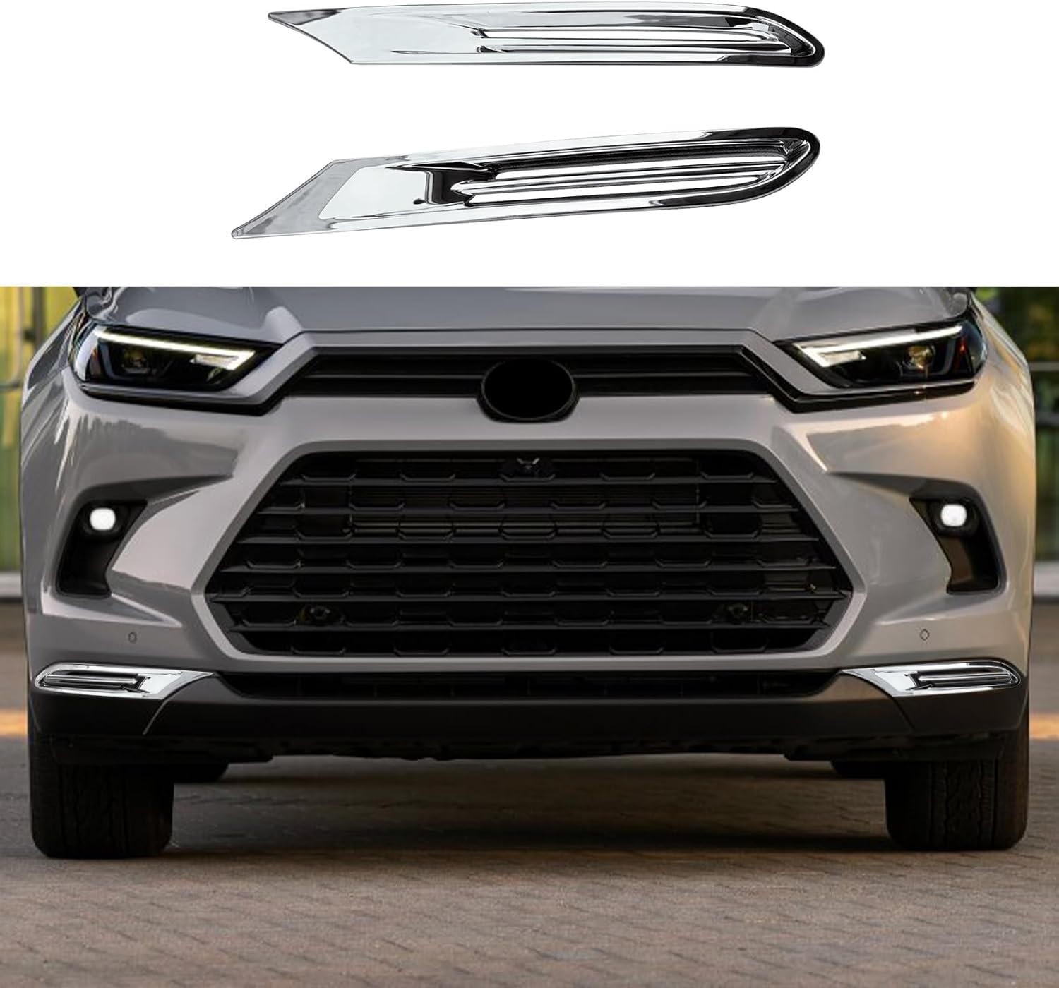 Car Accessories Fit for Toyota New Grand Highlander 2024 2025 2026 Front Bumper Side Vents Air Outlet Cover Trims (Chrome) 2PCS ABS