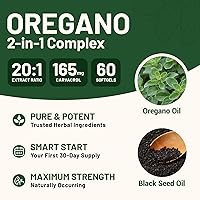 Vista 2 de Aceite de orégano, 150 cápsulas blandas, 6000 mg de aceite de orégano con aceite de semilla negra para apoyo inmunológico y digestivo, aceite
