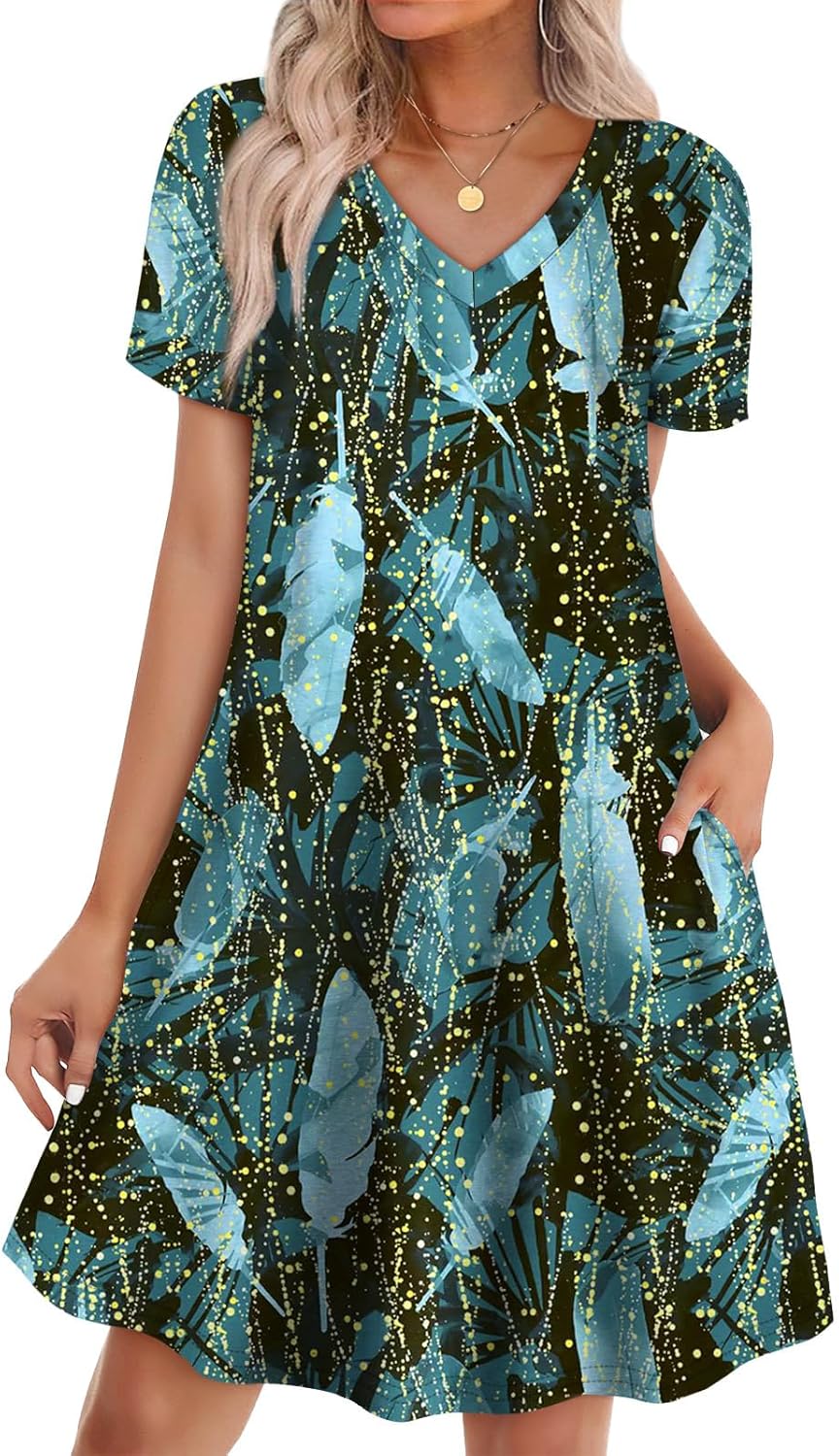 WIHOLL Boho Summer Dresses for Women Casual Loose T Shirt