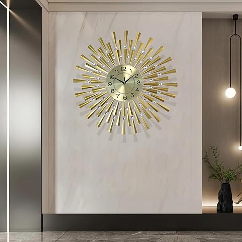 Relojes de pared grandes para decoración de sala de estar, reloj de pared moderno dorado silencioso que funciona con pilas, sin tictac, para