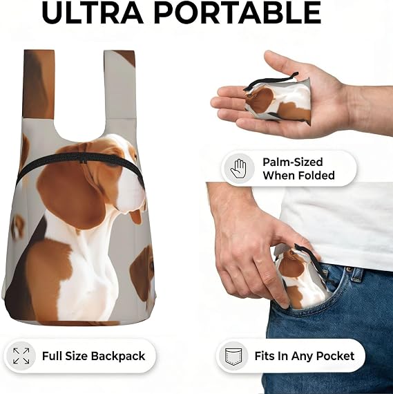 Beagle Dog Backpack - Lightweight 16L Foldable Hiking Daypack Packable Back Pack Travel Bag Zipper
