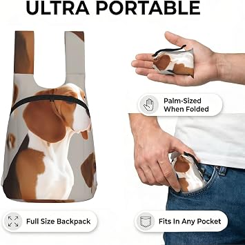 Beagle Dog Backpack - Lightweight 16L Foldable Hiking Daypack Packable Back Pack Travel Bag Zipper