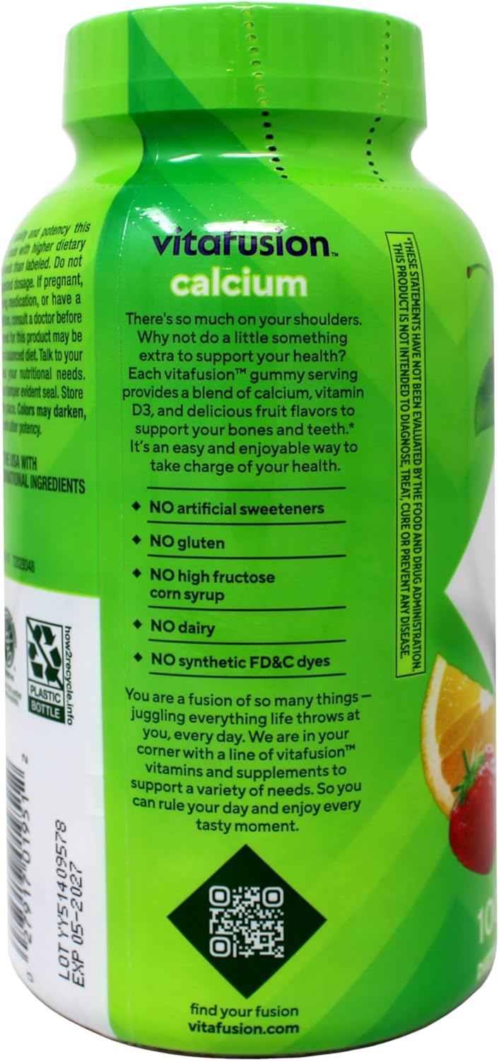 VitaFusion Calcium 500 mg Dietary Supplement Gummies Natural Fruit and Cream Flavors - 100 ct, Pack of 2