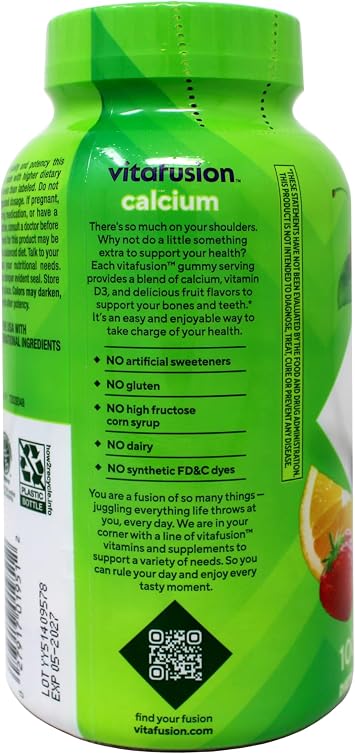 Vitafusion Calcium, Gummy JKHyWW Vitamins for Adults, 500 mg, 100 Count (Pack of 2)