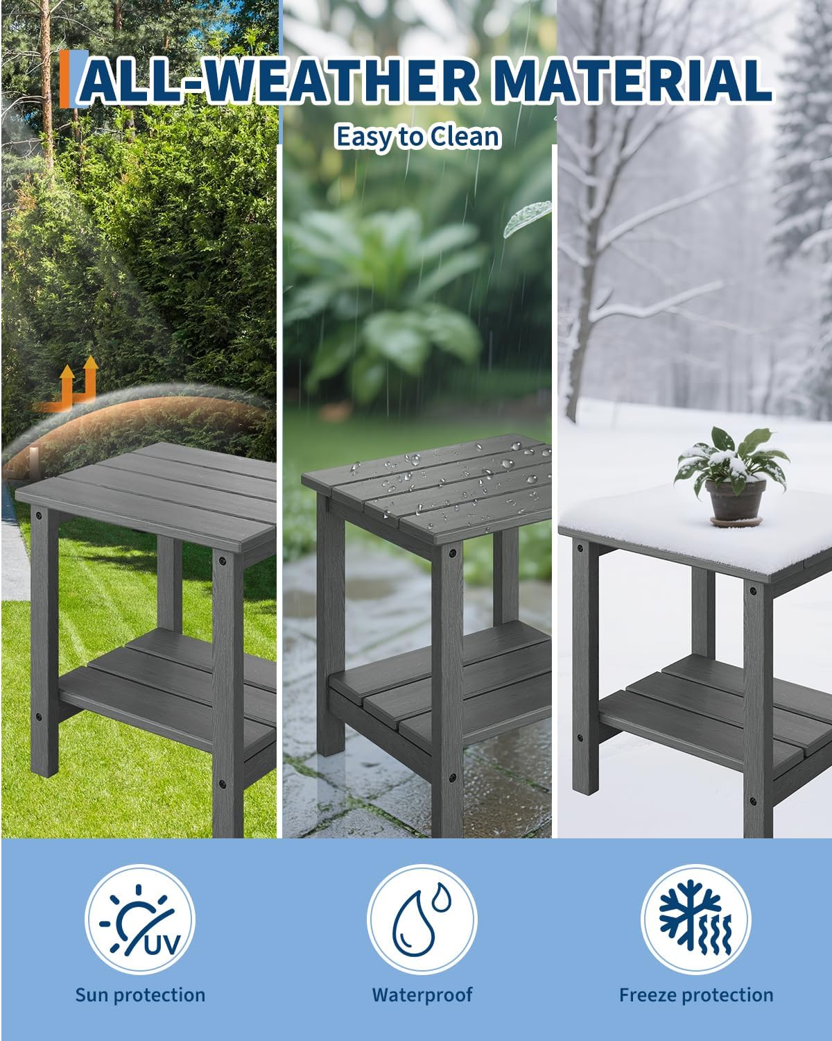 Modern HDPE Plastic Adirondack Chair Set of 2 with Side Table - Oversize 380 LB Poly Lumber Weather Resistant Firepit Chair - Outdoor Patio Chairs with Wooden Textured for Deck, Pool, Porch - Grey