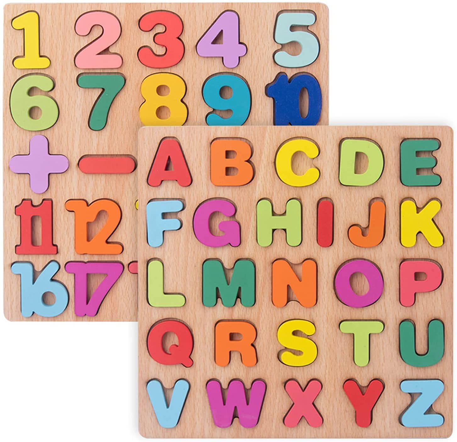 Authfort Toddler Wooden Puzzle, 2 Small Packs Preschool Learning Educational Toys, Number Alphabet Letters for 1, 2, 3, 4, 5 Year Old Boy Girl Toddler Gifts (Multicolor) (B09N1KLJDB) Amazon Price History, Amazon Price Tracker