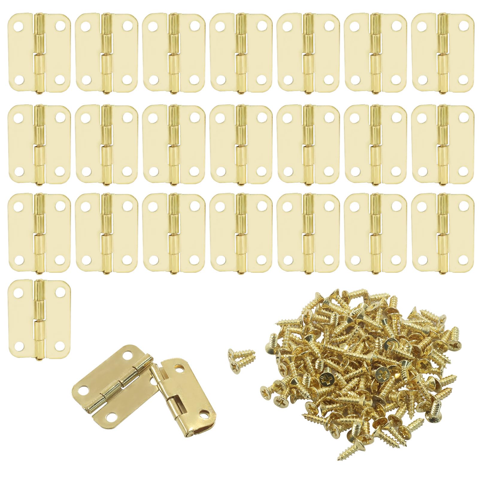 Murtenze 24Pcs Butt Hinge, 1" x 3/4" Metal Foldable Door Hinges with Screws for Cabinet Door Closet, Jewelry, Wooden Box (Gold)