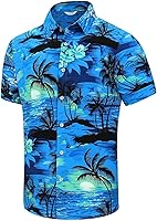 SheLucki Men's Hawaiian Shirt Unisex Short Sleeve Button Down - Summer Beach Casual Palm Shadow Print Shirts