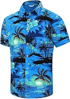 Hawaiian Shirt for Men, Unisex Summer Beach Casual Short Sleeve Button D...