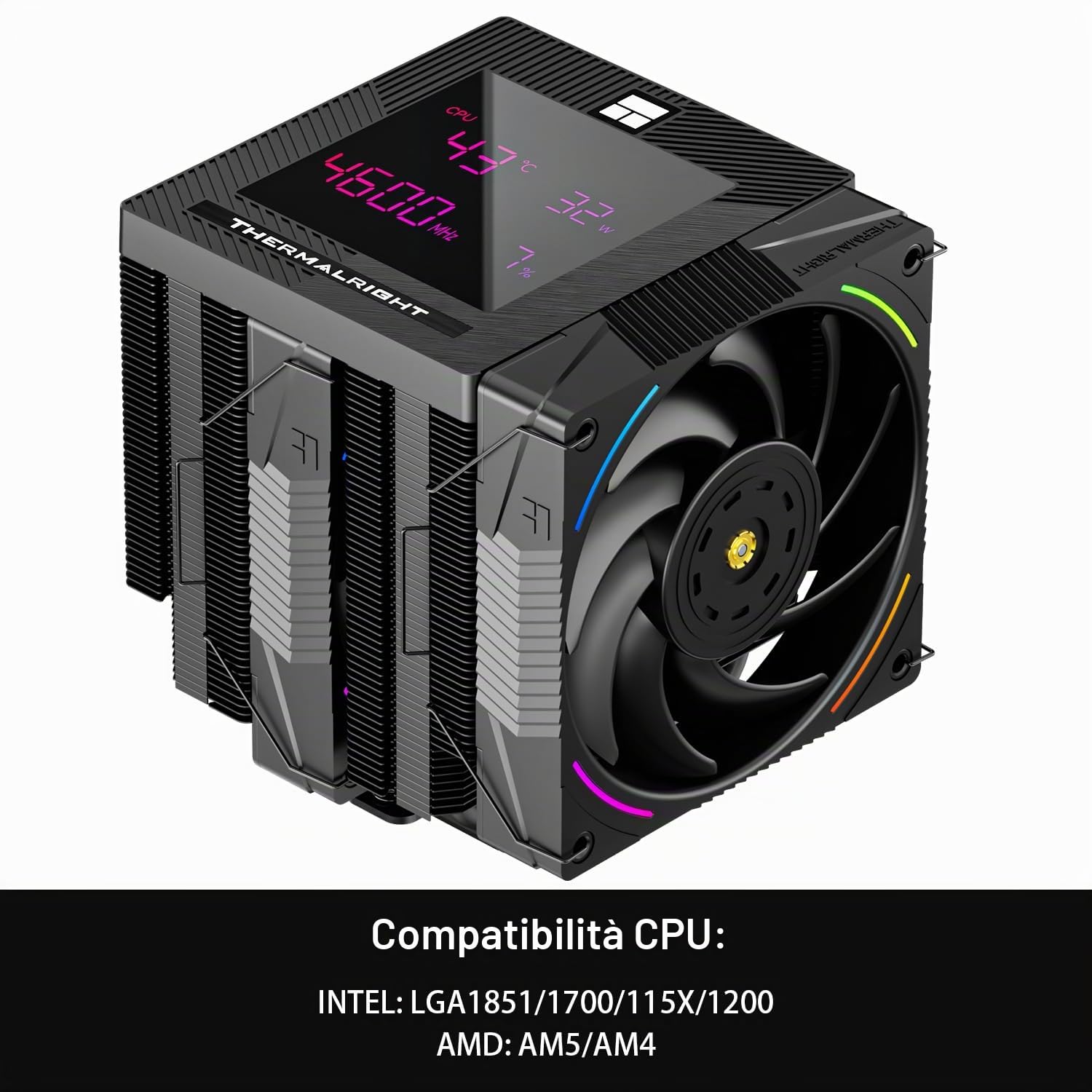 Thermalright Phantom Spirit 120 Digital EVO CPU, 7 Heatpipes CPU, Dual 120 mm, Digital Screen Top Cover, per AM4/AM5/Intel LGA1700/1851/1150/1151/1200, raffreddamento PC