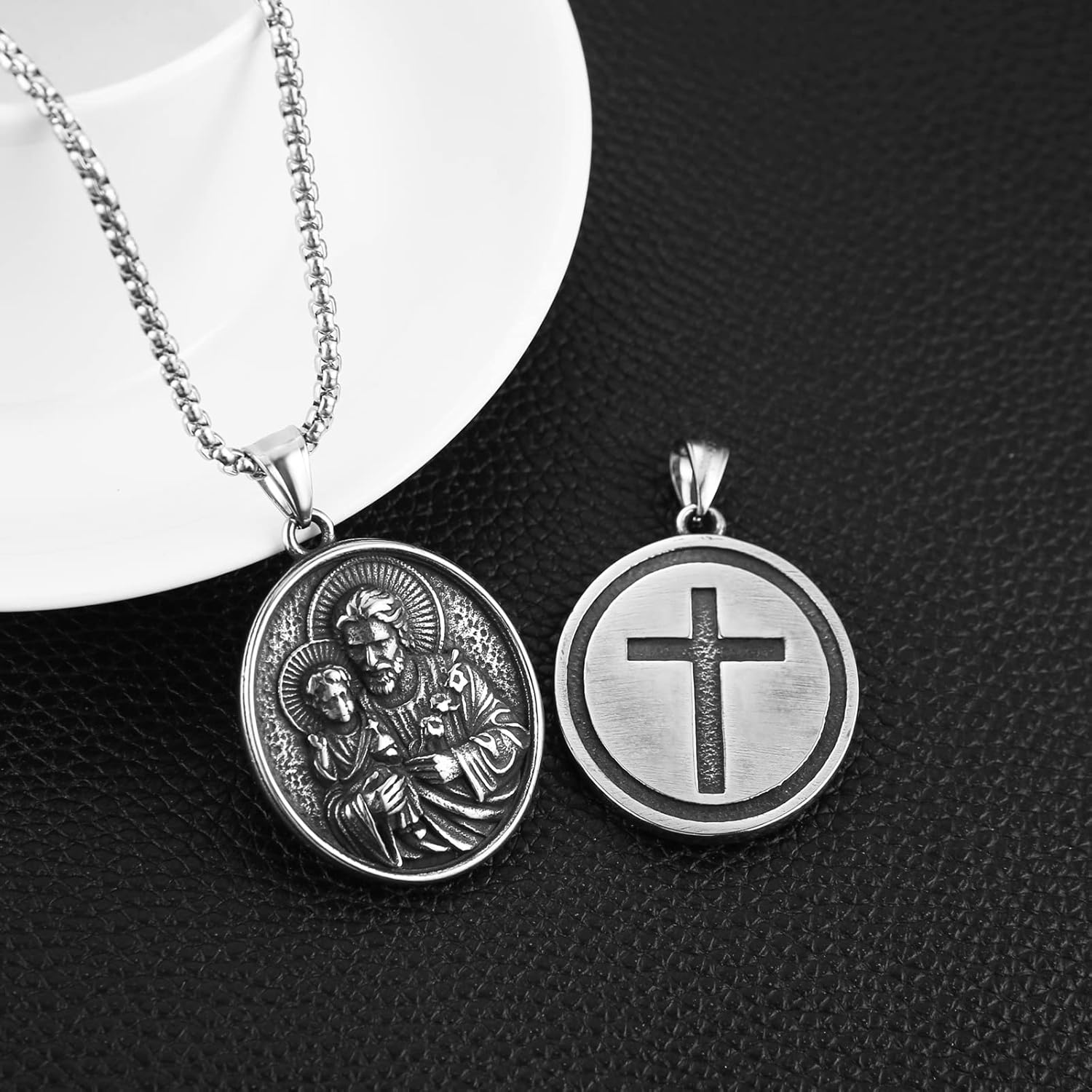 HZMAN Stainless Steel St Joseph/Mary/Jesus Necklace for Men Women Christian Medal Amulet Pendant Jewelry Gift - Image 5