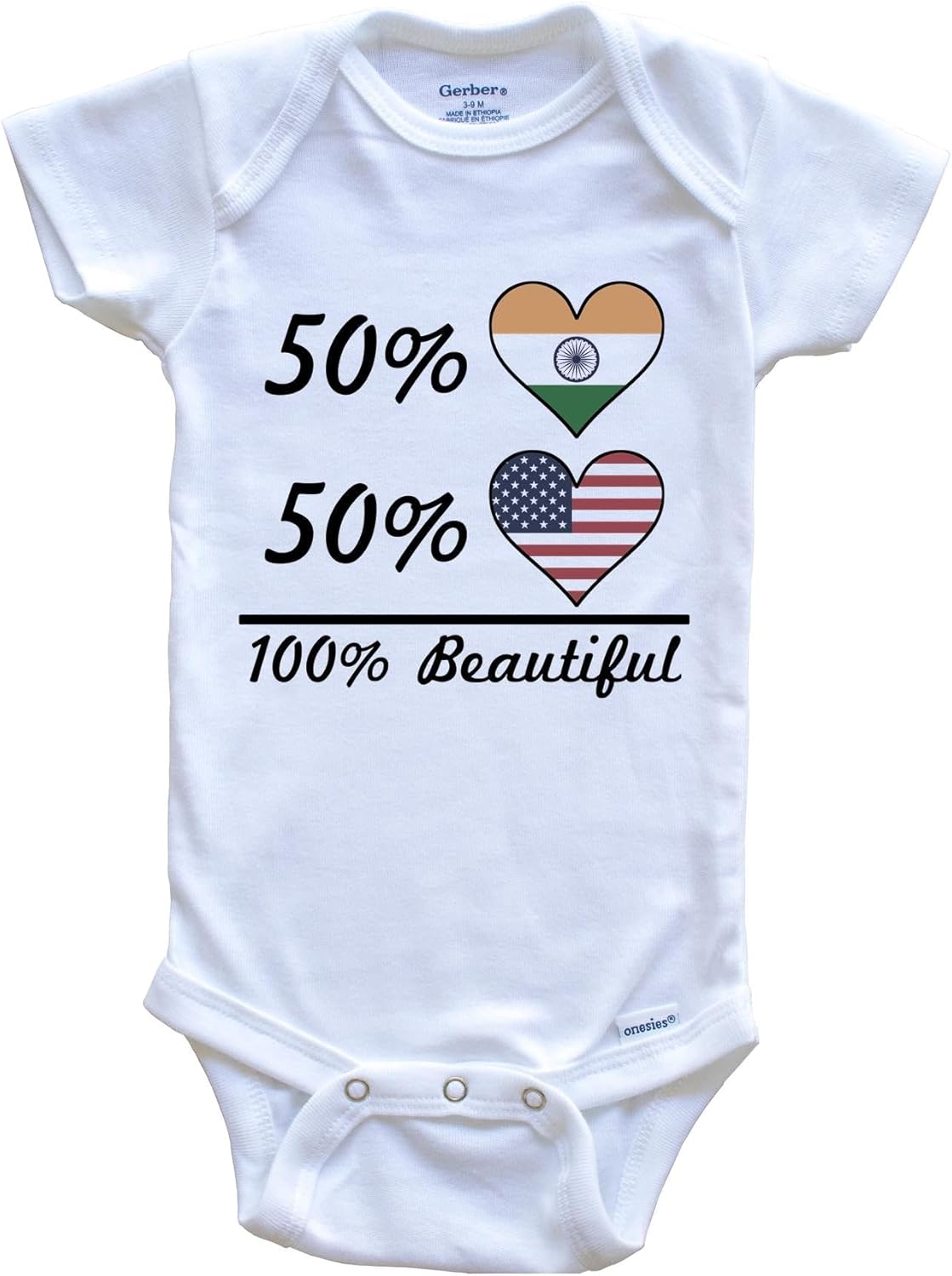 Really Awesome Shirts 50% Indian 50% American 100% Beautiful India Flag Heart One Piece Baby Bodysuit