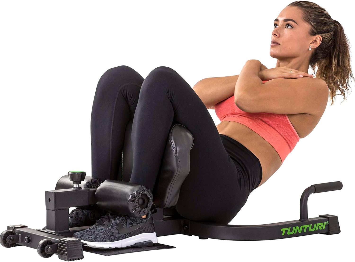 Tunturi Squat Station WT20: Sissy Squats, Sit Ups, Pushups, Calf Cushion, Leg Roller, Dip Handles, Foldable, Green, Black, Steel/Metal, Foam, Rubber
