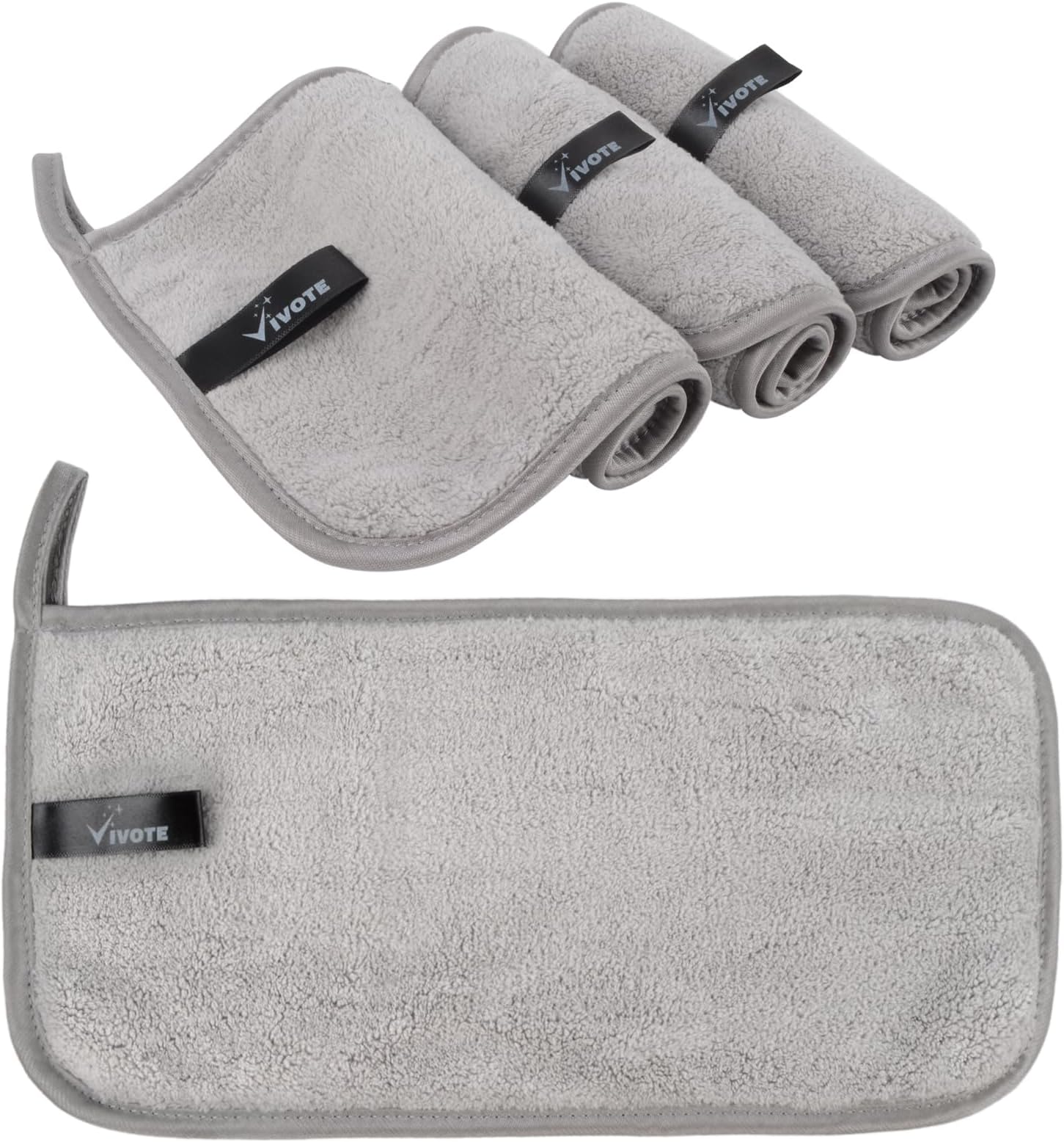 VIVOTEMakeup Remover Cloths Reusable Microfiber Face Wipes for Make Up Removing, 4 Pack of Face Cloths,Facial Cleaning Wipes for Women (Light Grey, 15 * 30cm)