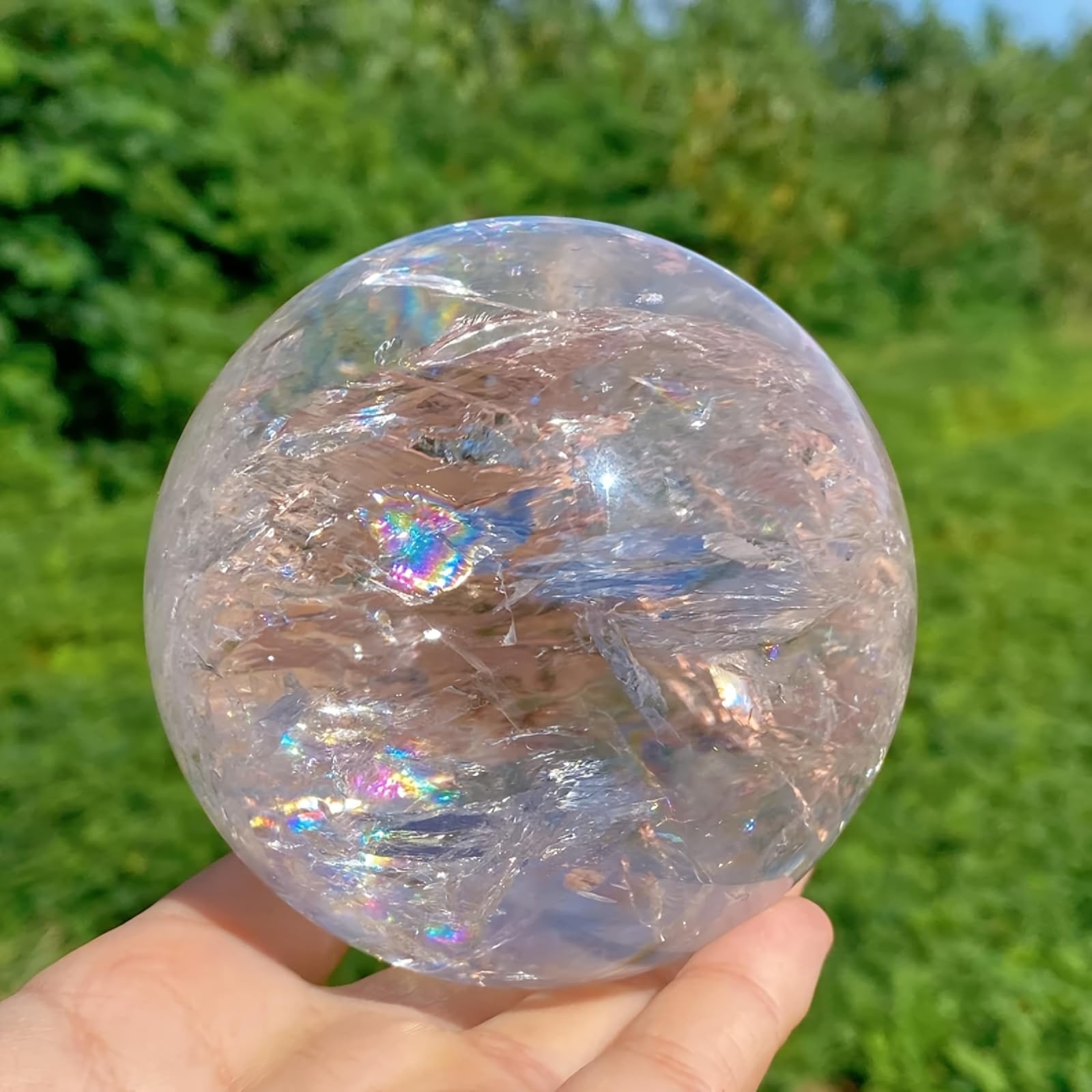 KCDFDVJFBM Clear Quartz Sphere 7-7.5cm - Crystal Ball for, Home & Office Decor, Spiritual Stone