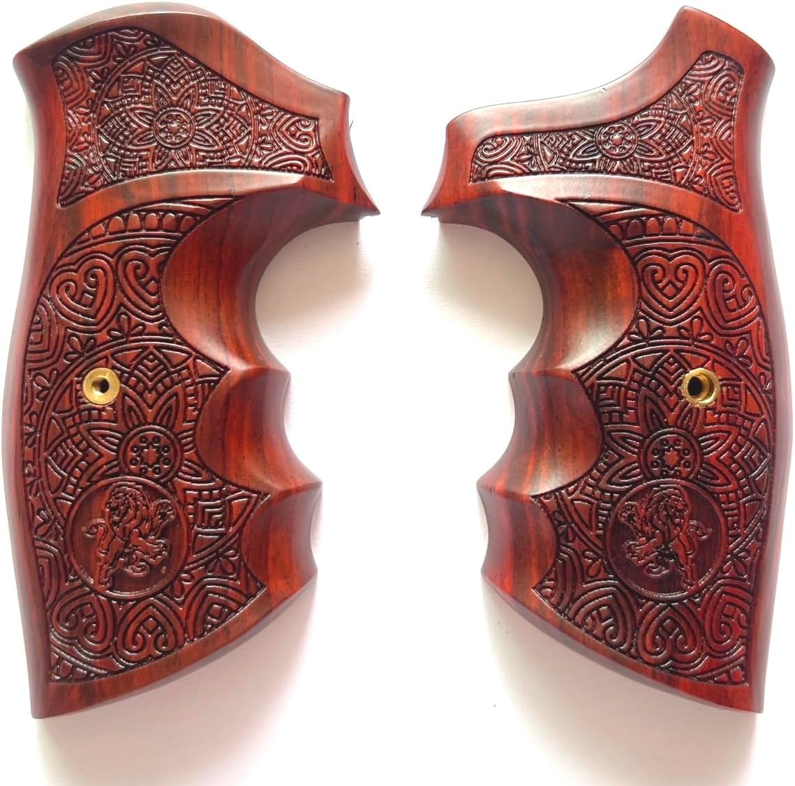 Hardwood Handgun Grips Compatible with Smith and Wesson K/L Frame Square Butt Revolvers Finger Groove Checkered Design Deluxe Classic Handmade Craft Handcraft