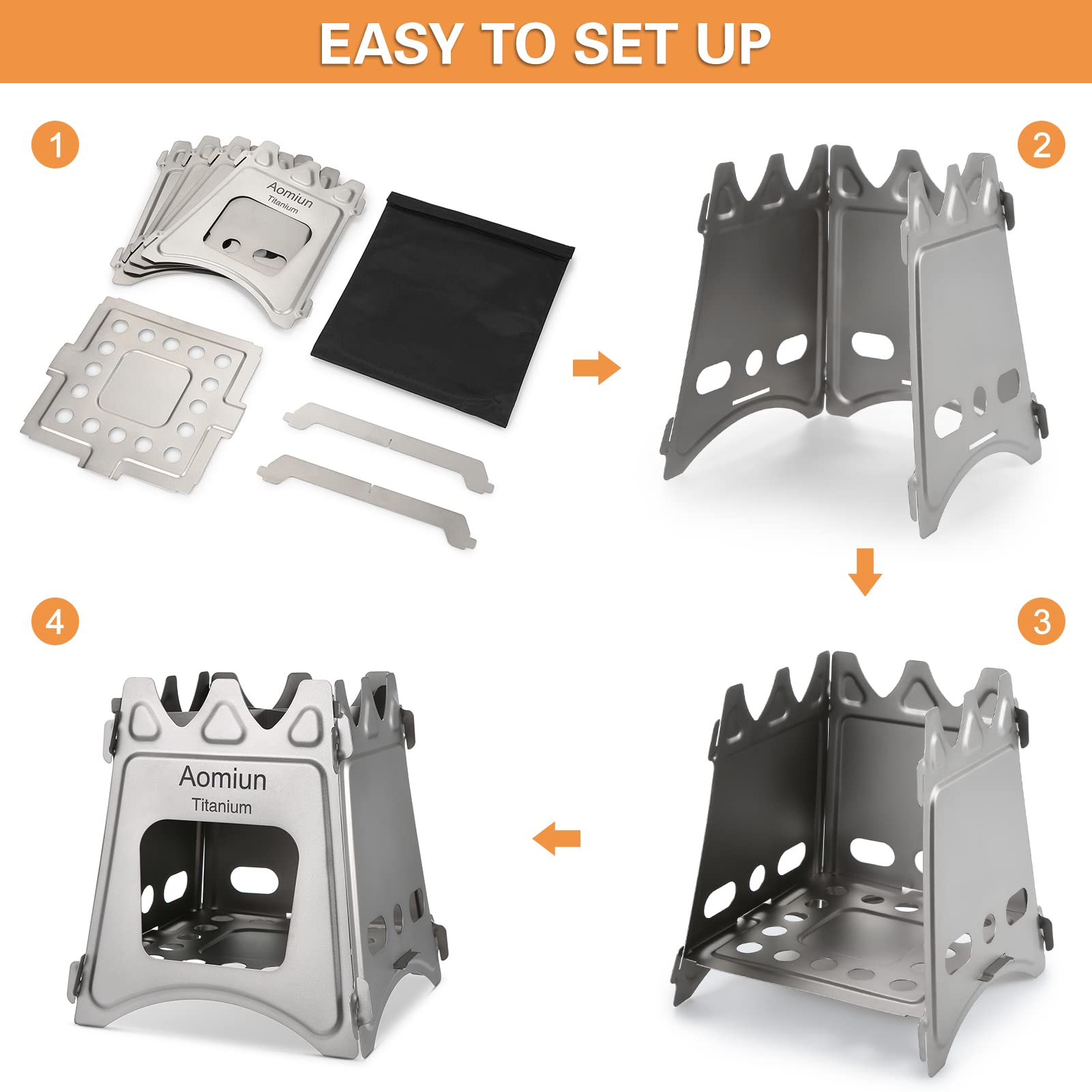 Réchaud à Bois de Camping, Poêle à Bois en en Titane Compact et Pliable pour Camping en Plein Air, Pique-nique